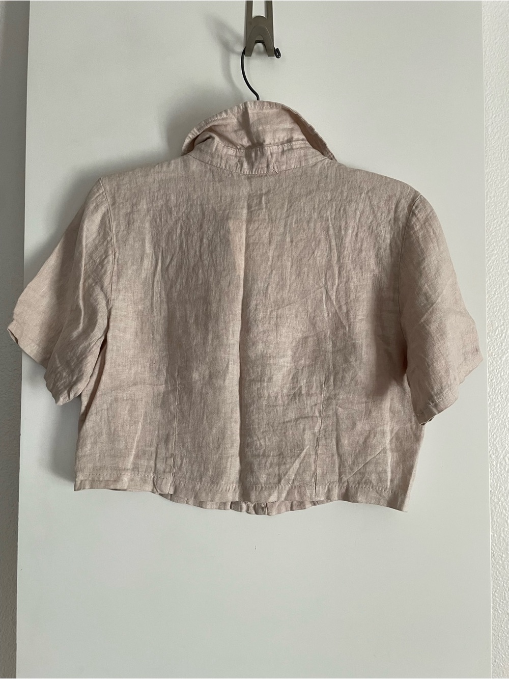 M- Valentina Naldi Italy- Linen Short Sleeve Button Down Shirt Beige NWT! - Picture 3 of 10